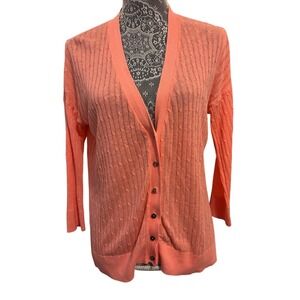 Cotton Linen Blend Pink Orange‎ Buttons V Neck Women's Cardigan Pettie M